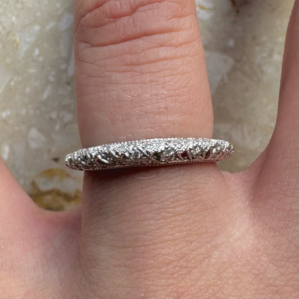 Vintage Art Deco Edwardian Inspired Diamond Filigree Band Ring